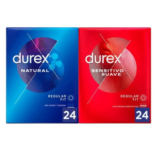 Durex Pack Condoms Natural Plus, 24 Units + Sensitive Soft, 24 Units