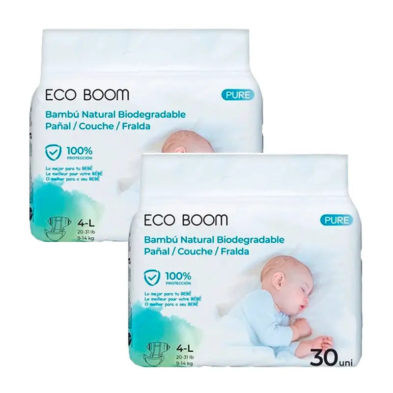 Eco Boom Pack 2X Bamboo Nappy Pure L 4, 60 pcs.