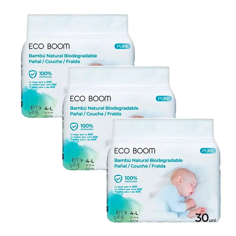 Eco Boom Pack 3X Bamboo Nappy Pure L 4, 90 pcs.