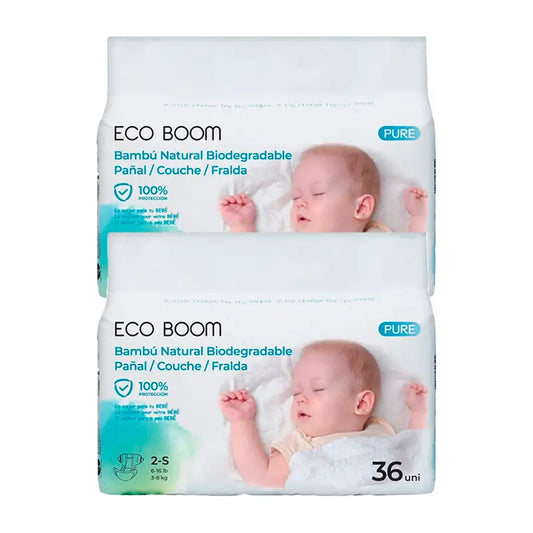 Eco Boom Pack 2X Pure S 2 Bamboo Nappies, 72 pcs.