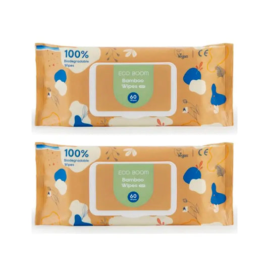 Eco Boom Bamboo Wet Wipes Pack, 2 X 60 pcs.