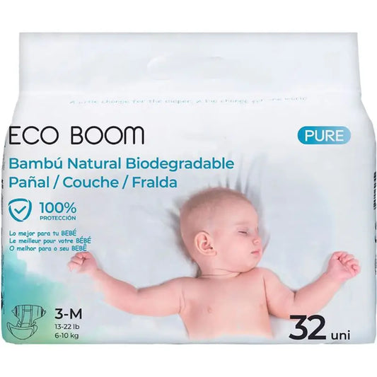 Eco Boom Pañales De Bambú Pure M 3, 32 unidades