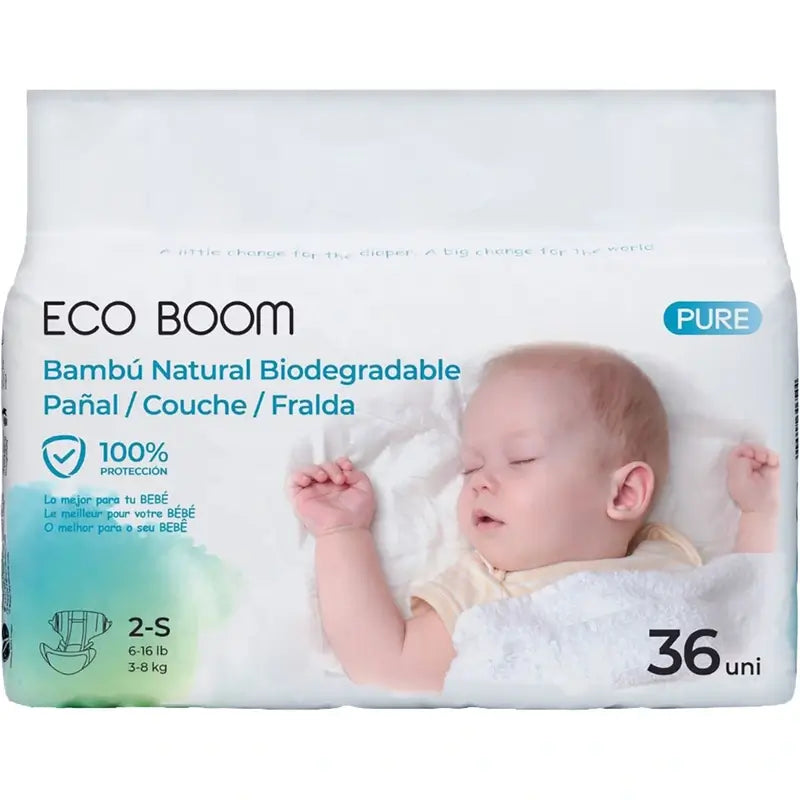 Eco Boom Bamboo Nappy Pure S 2, 36 pcs.