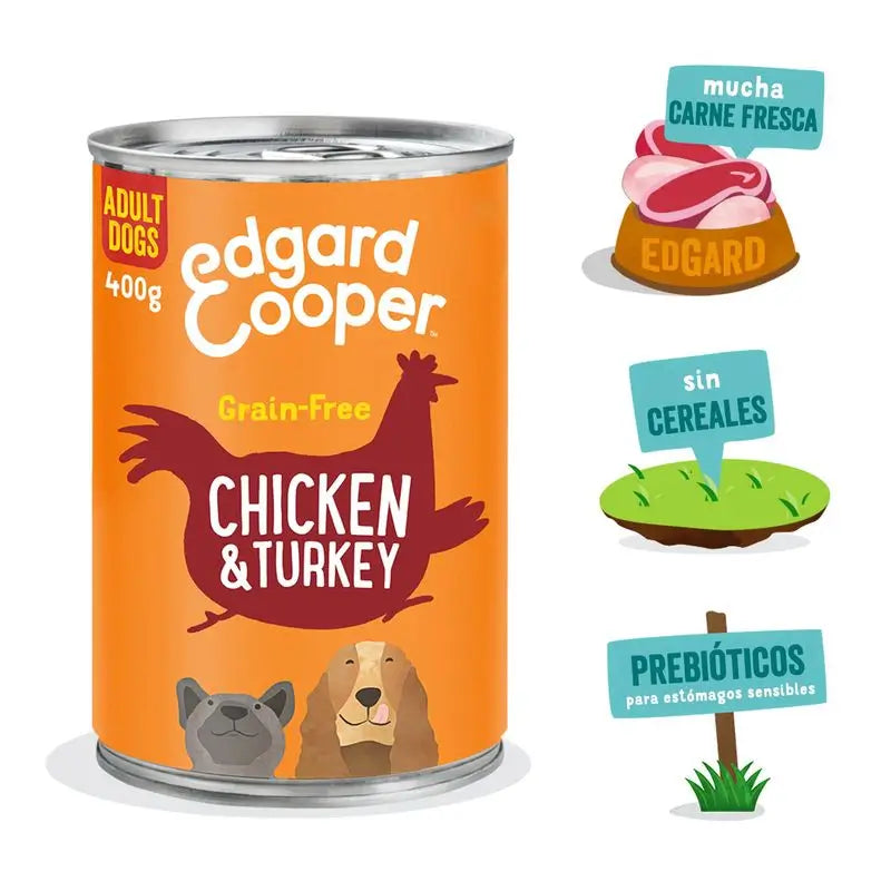 Edgar & Cooper Comida Húmeda Para Perros 6x400g Pollo Y Pavo, Manzana, Fresa Y Zanahoria