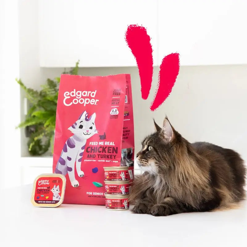 Edgar & Cooper Pienso Para Gatos 2kg Senior Pollo Fresco De Corral Y Pavo Fresco De Corral, Arándanos, Hoja De Ortiga Y Salvia
