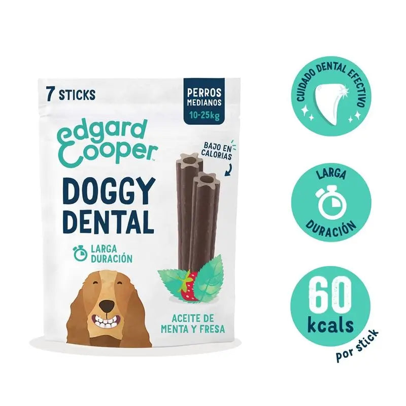 Edgar & Cooper Snack Dental Para Perros 8x175g Adult  Fresa y Menta Mediano