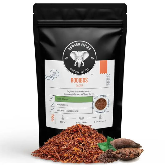 Edward Fields Tea Infusión Rooibos  Cacao Ecológico A Granel 50 Tazas Sin Teina , 100 gr