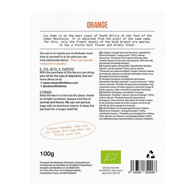 Edward Fields Tea Organic Orange Rooibos Infusion Bulk 50 Cups Tea Tea Tea Tea Tea Tea Tea , 100 g