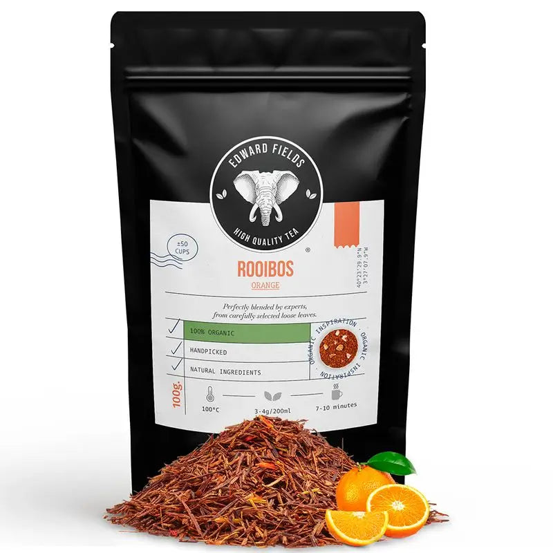 Edward Fields Tea Infusión Rooibos  Naranja Ecológico A Granel 50 Tazas Sin Teina , 100 gr