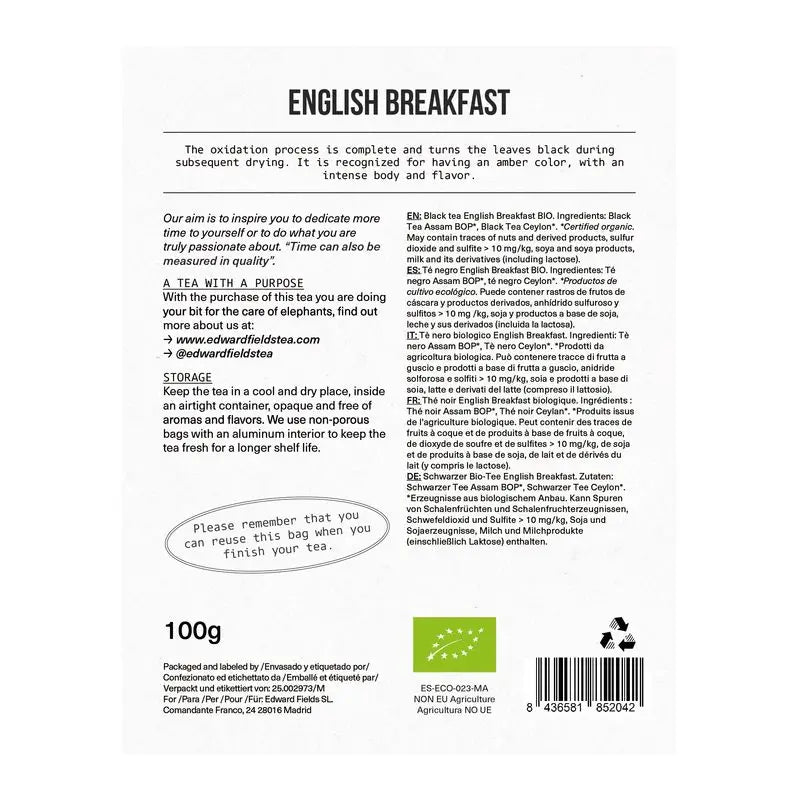 Edward Fields Tea Tea Black Tea English Breakfast Organic Bulk 50 Cups , 100 grams