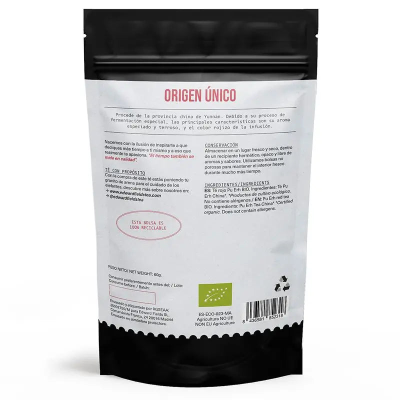 Edward Fields Tea Organic Red Pu Erh Tea Bulk 30 Cups , 60 grams