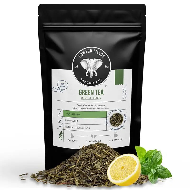 Edward Fields Tea Té Verde  Ecológico A Granel Con Menta Y Limón 50 Tazas , 100 gr