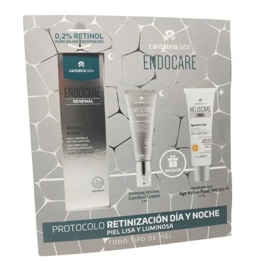 Endocare Pack Renewal Retinol Serum 30Ml +Heliocare 360  Age Active Fluid Spf50+ 15Ml + Endocare Comfort Cream