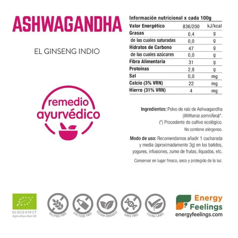 Energy Feelings Ashwagandha 200Gr. Eco Vegan Sg