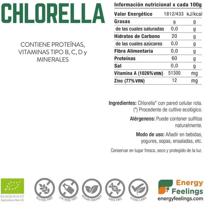 Energy Feelings Chlorella Powder 100Gr. Eco Vegan Sg