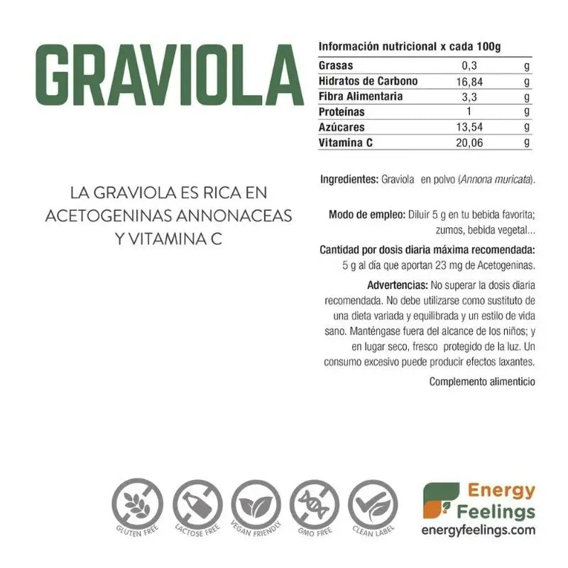 Energy Feelings Graviola Powder 1Kg. Vegan Sg