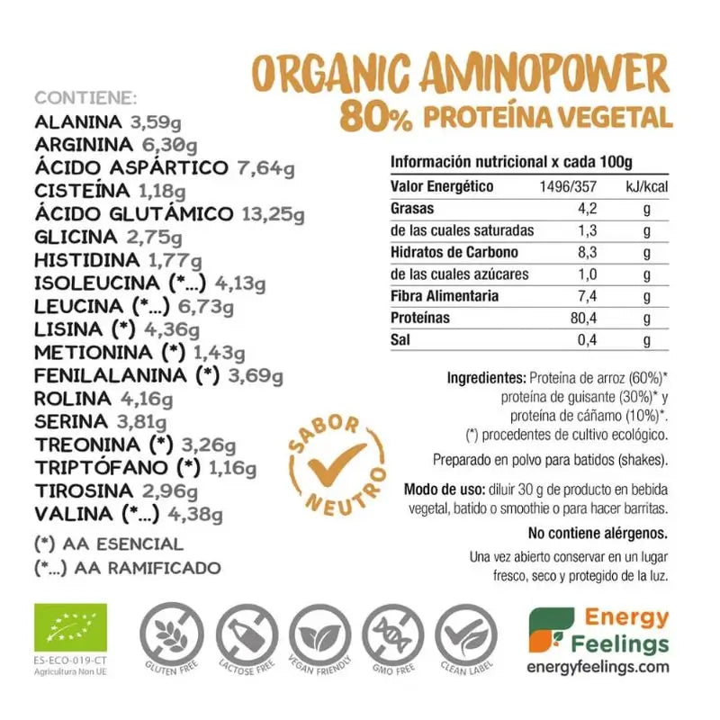 Energy Feelings Organic Aminopower 80% Neutral 200Gr. Eco Vegan Sg