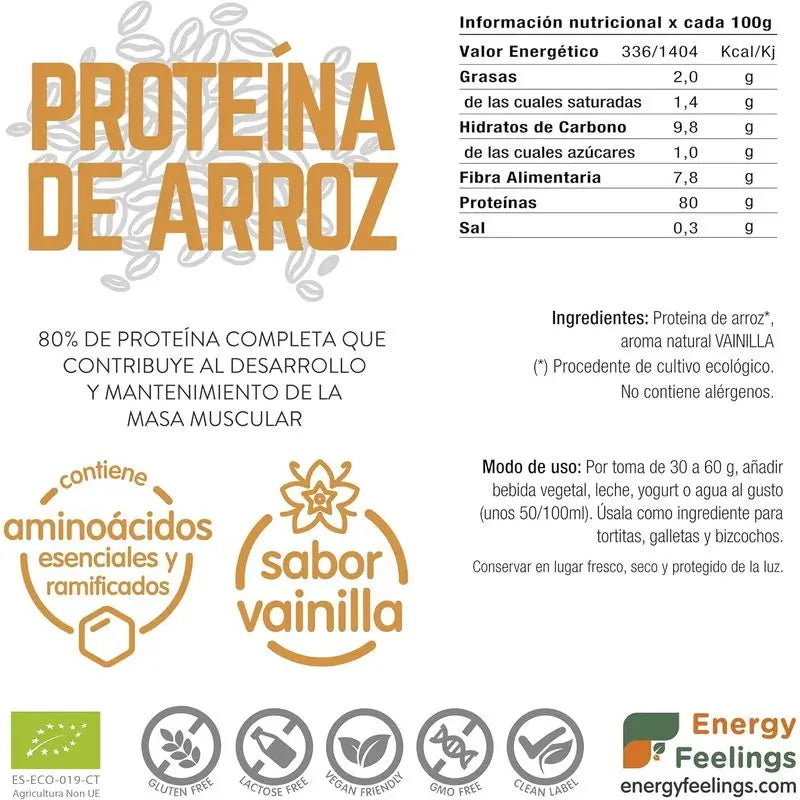 Energy Feelings Rice Protein Vanilla 1Kg. Eco Vegan Sg