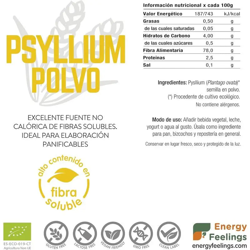 Energy Feelings Psyllium Powder 500Gr. Eco Vegan Sg