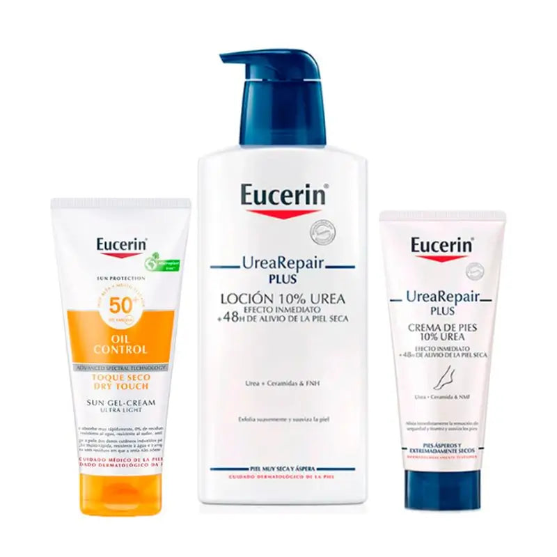 Eucerin Pack Dry Touch Gel Cream Spf 50, 200Ml, Repair Foot Cream 100Ml, Urea Lotion 10% 400 Ml