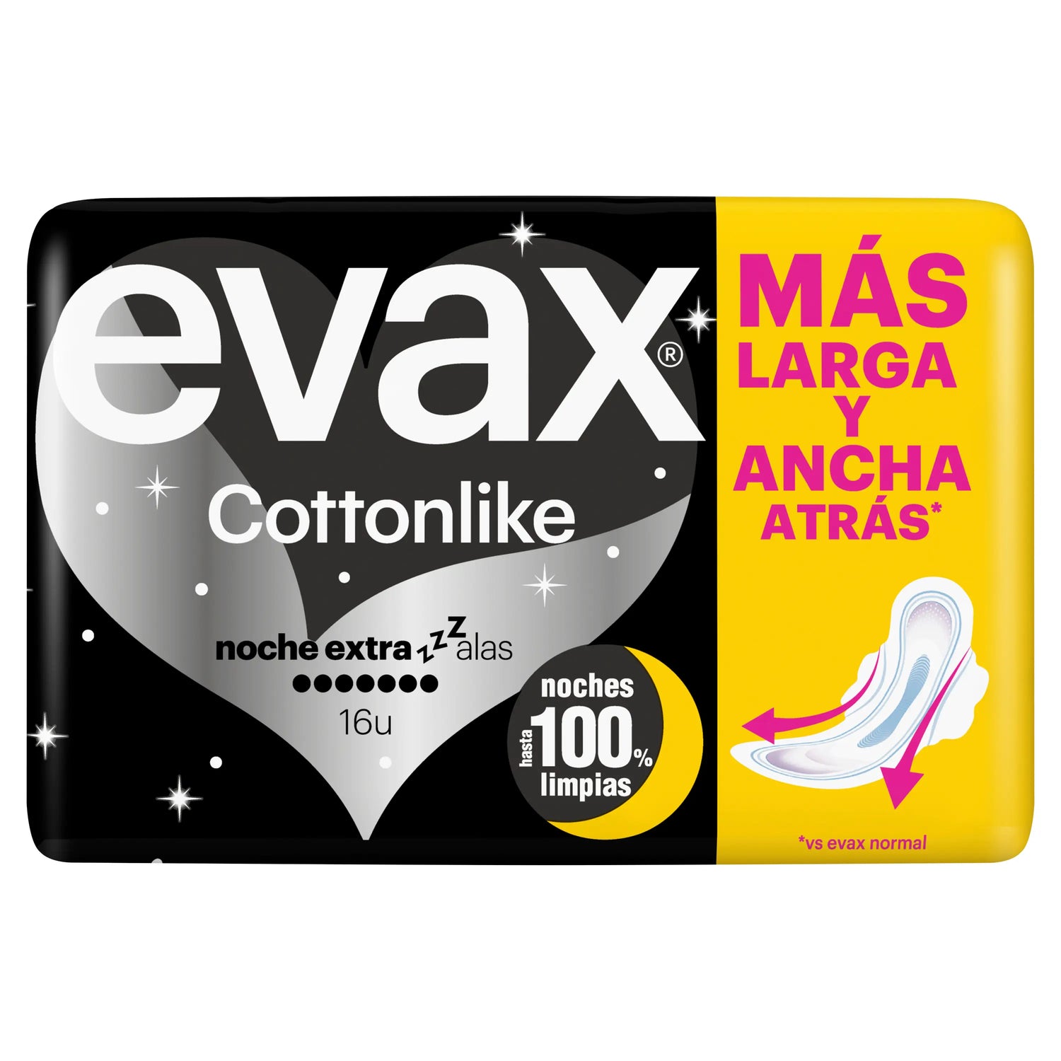 Evax Cottonlike Extra Night Pads With Wings , 16 units