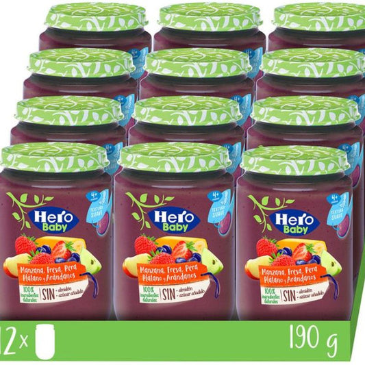 Hero Baby Pack 12X Hero Baby Banana, Apple, Pear, Strawberry, Strawberry & Blueberry, 190g