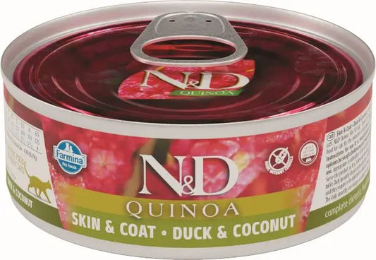 Farmina N&D Cat Quinoa Skin Coat Pato Caja 24X80Gr, comida húmeda para gatos