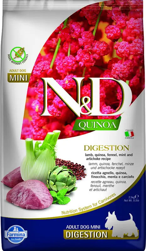 Buy Farmina N D Dog Quinoa Digestion Lamb Mini 2 5Kg dog food at the best price