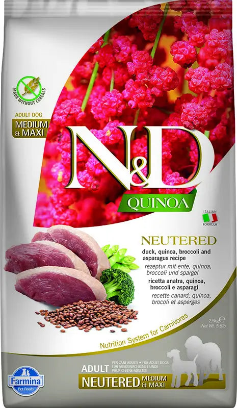 Farmina N&D Dog Quinoa Neutered Pato Medium Maxi 2,5Kg, pienso para perros