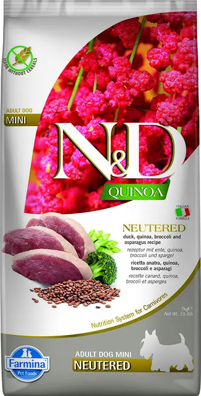 Farmina N&D Dog Quinoa Neutered Pato Mini 7Kg, pienso para perros