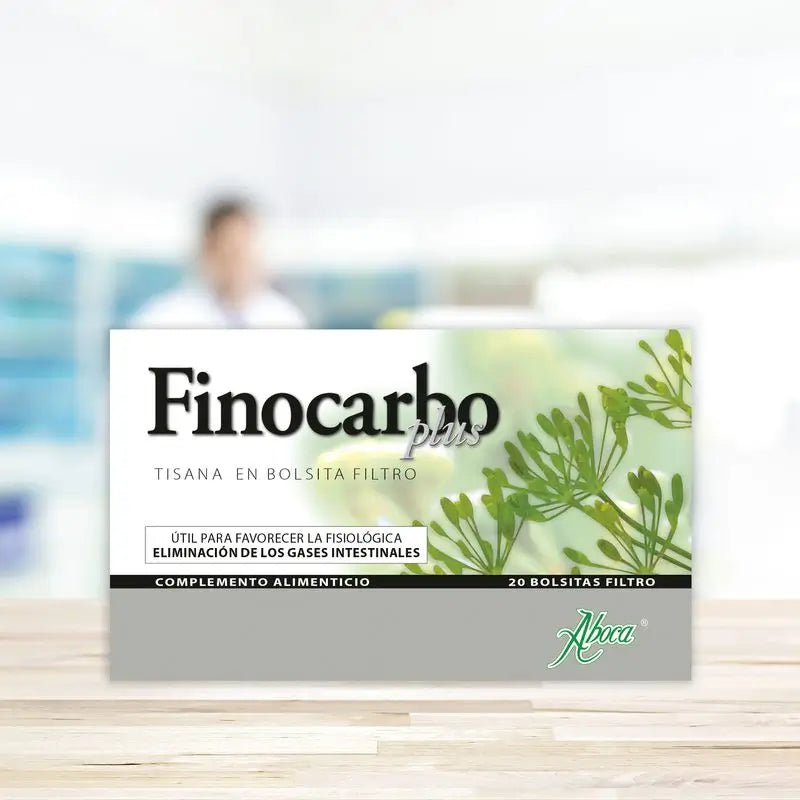 Aboca Finocarbo Plus Tisane for Digestion, with Fennel, Vegetable Charcoal, Caraway, Camomile and Mint, 20 sachets