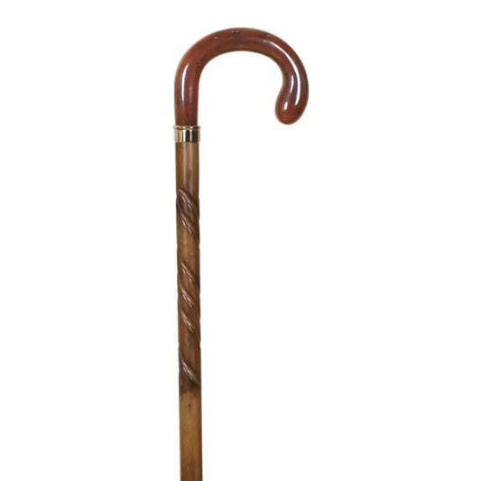 Garcia 1880 Carved Beech Walking Stick, Mother of Pearl Pole Handle, with Rubber