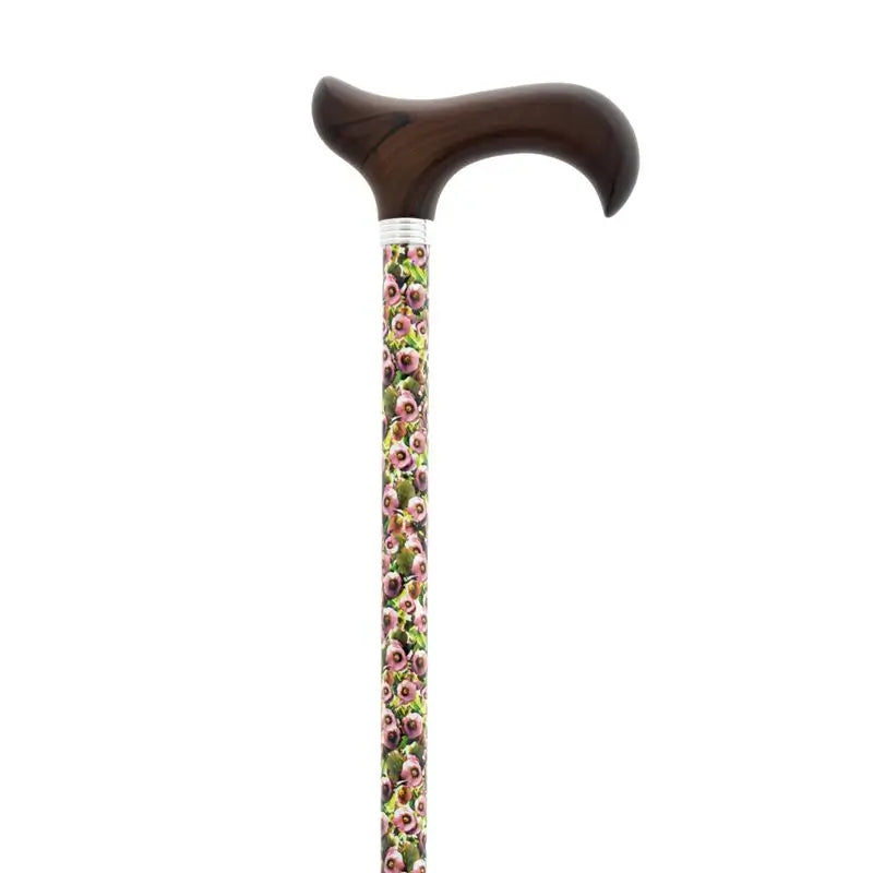 García 1880 Extendable Muletilla, Green and Pink Flowers, Wooden P