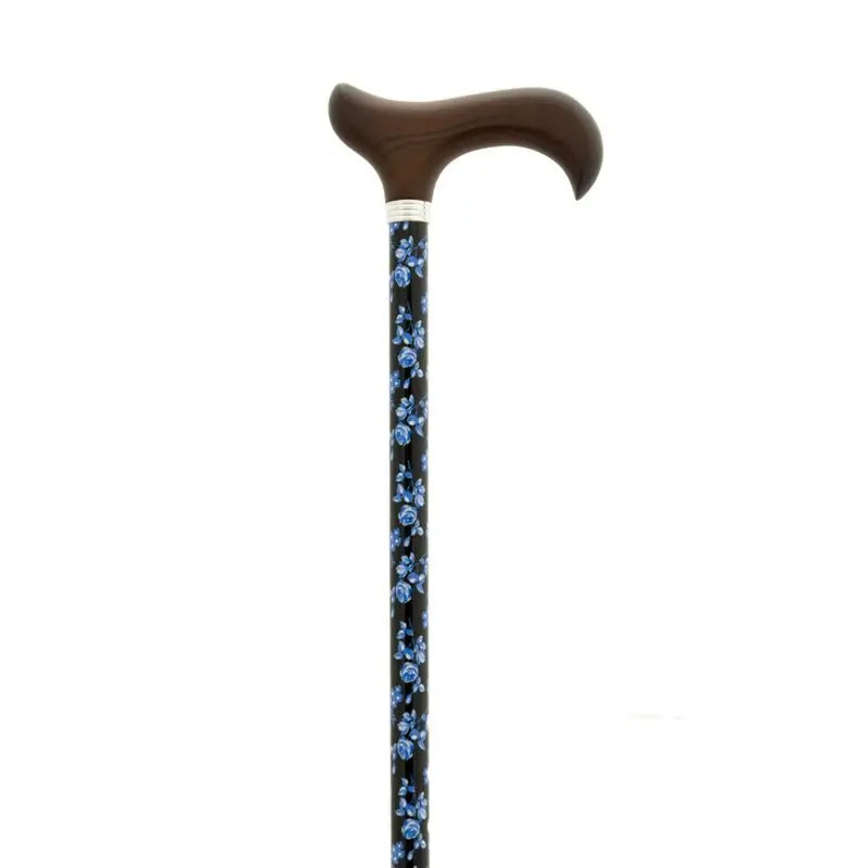 García 1880 Muletilla Extensible, Black, Est. Blue Flowers, Wooden P