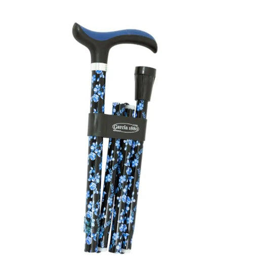 Garcia 1880 Folding Crutch Slim Blue Flowers Foldable Soft Touch Cuff