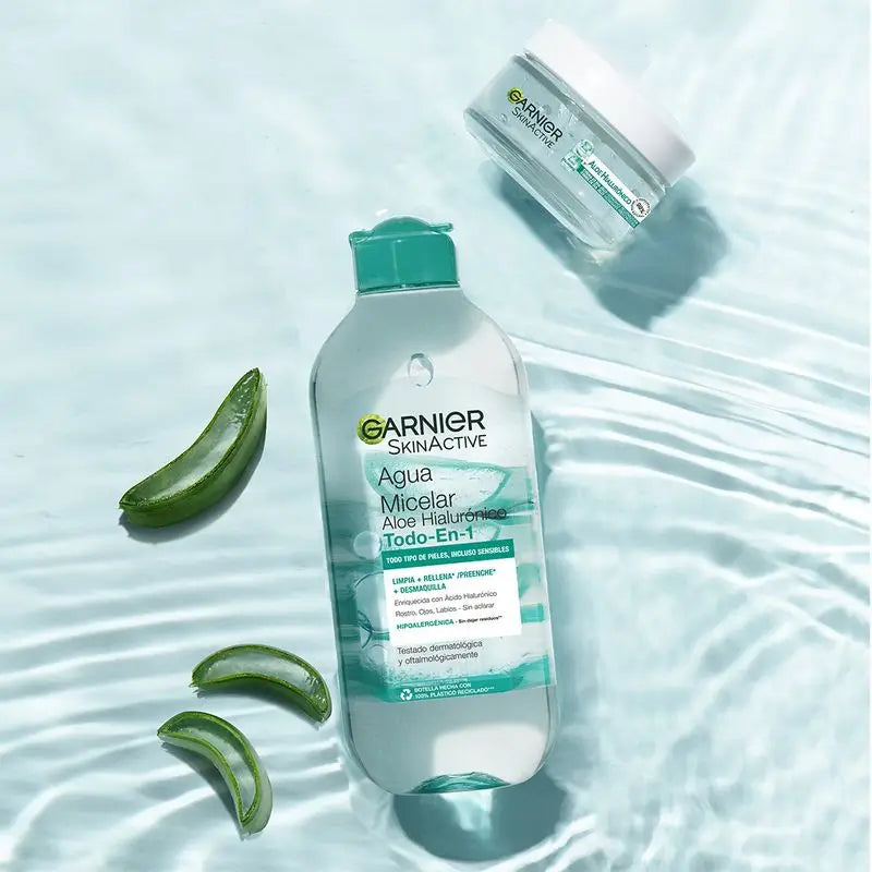 Garnier Aloe Hyaluronic Micellar Water All In 1 Cleanses, Removes Make-Up And Replenishes Face, Eyes, Lips - No Rinse