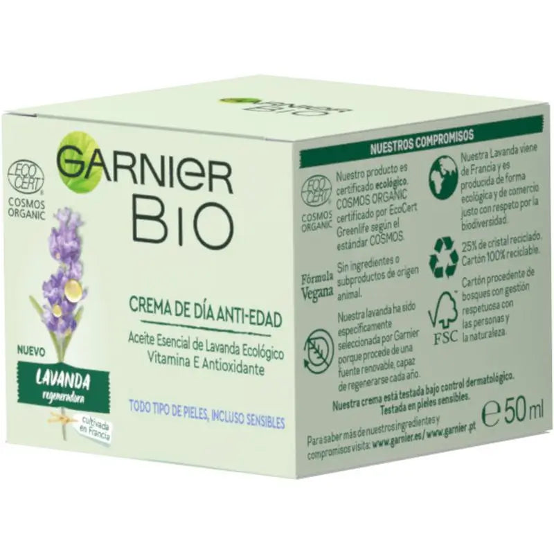 Garnier Bio Anti-Age Regenerating Cream Lavender & Argan Organic Essential Oil & Vitamin E - 50 Ml