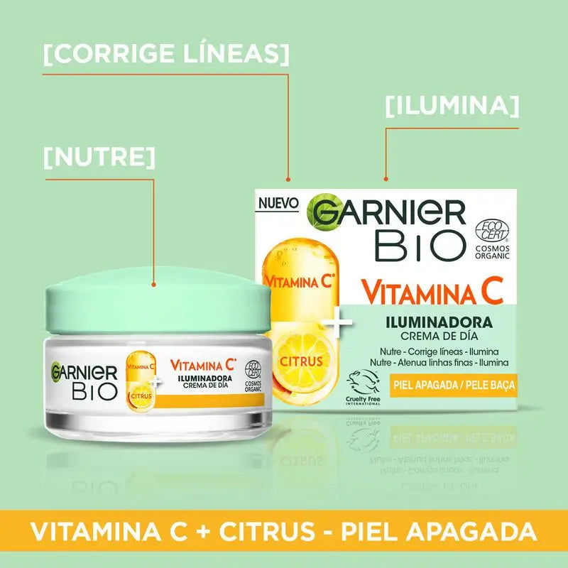 Garnier Brightening Day Cream with Vitamin C, nourishes, corrects lines and boosts radiance day after day.