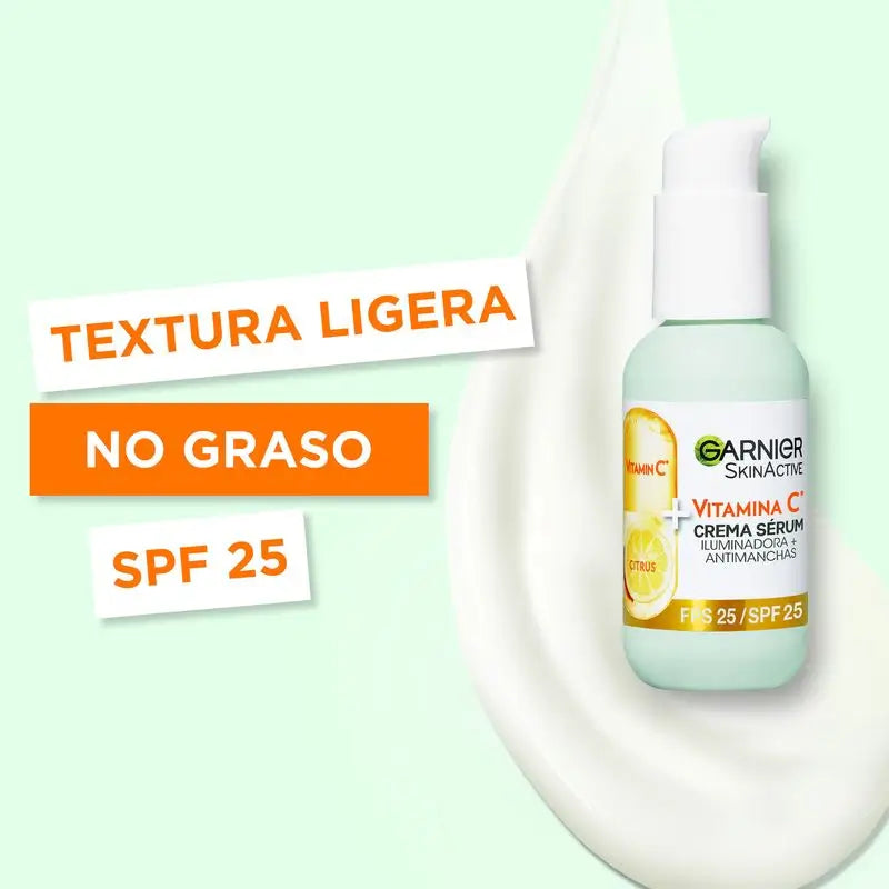 Garnier Serum Cream with Spf 25. High Concentration of Vitamin C Serum and Sun Protection, 50Ml