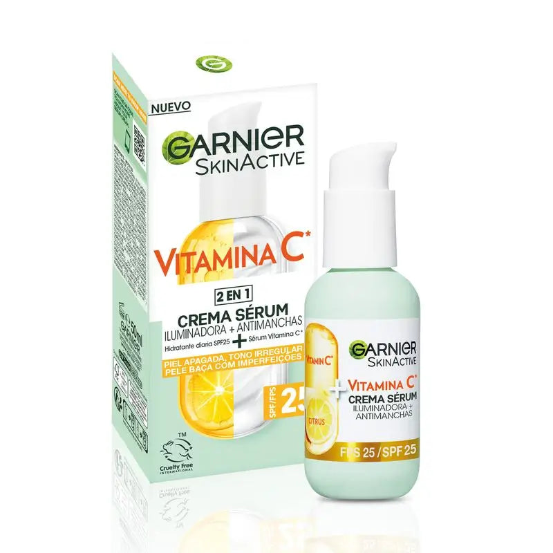 Garnier Serum Cream with Spf 25. High Concentration of Vitamin C Serum and Sun Protection, 50Ml