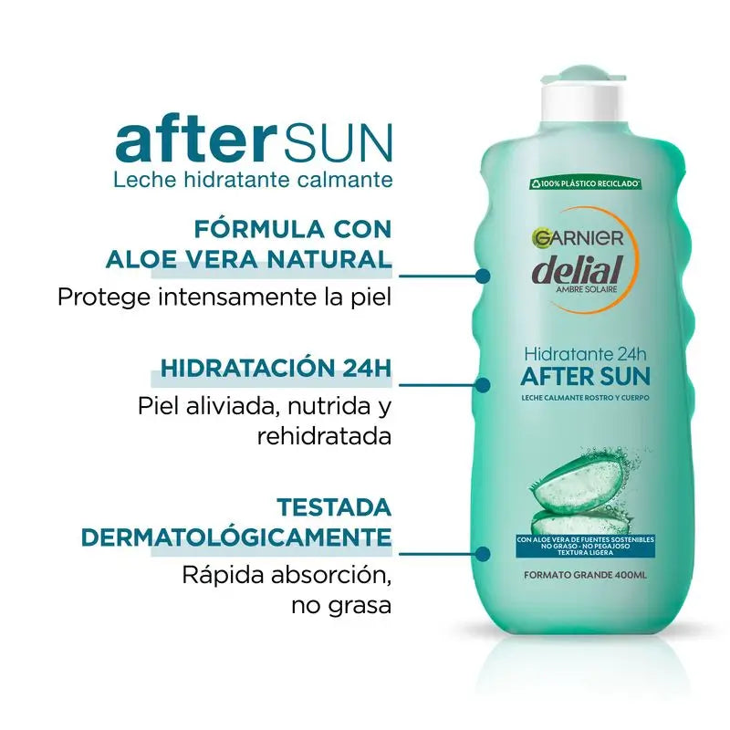 Garnier Delial After Sun Soothing Face & Body Milk With Aloe Vera To Moisturise Skin After Sun Exposure 400Ml