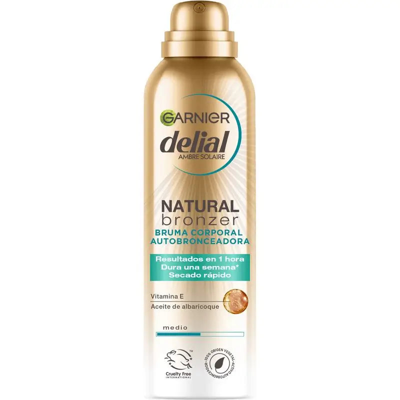 Garnier Delial Natural Bronzer Self Tanning Body Mist with Apricot Kernel Oil for a Natural Tan, 150Ml