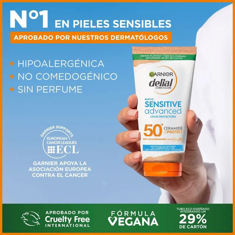 Garnier Delial Sensitive Advanced Sunscreen Milk for Fair, Sensitive and Sun Intolerant Skin Ip50+ - 175 Ml.