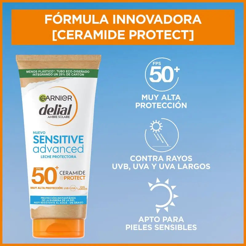 Garnier Delial Sensitive Advanced Sunscreen Milk for Fair, Sensitive and Sun Intolerant Skin Ip50+ - 175 Ml.