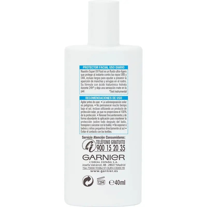 Garnier Delial Super Uv Fps50+ Daily Moisturising Fluid With Hyaluronic Acid And Vitamin E - 40Ml