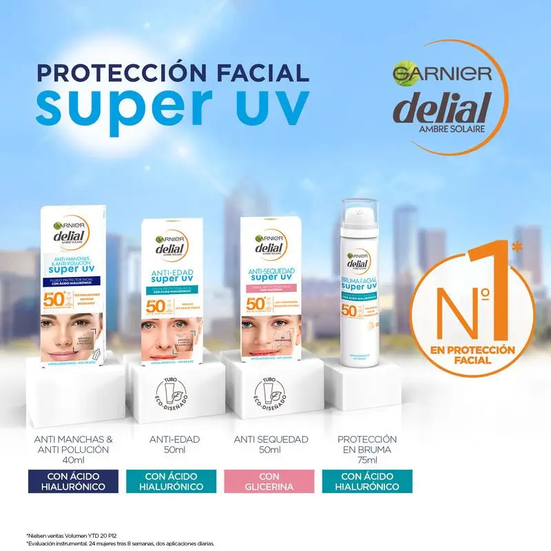 Garnier Delial Super Uv Fps50+ Daily Moisturising Fluid With Hyaluronic Acid And Vitamin E - 40Ml