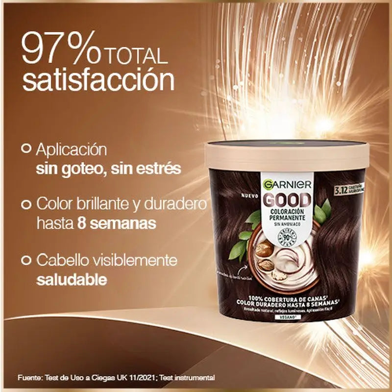 Garnier Good Permanent Colouring Ammonia Free, 90% Natural Origin Shade 3.12 Cranberry Brown.