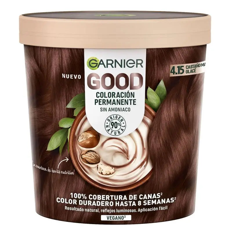 Garnier Good Permanent Colouring Ammonia Free, 90% Natural Origin Shade 4.15 Brown Glacé Brown.