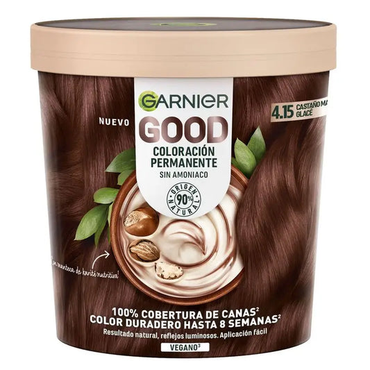 Garnier Good Permanent Colouring Ammonia Free, 90% Natural Origin Shade 4.15 Brown Glacé Brown.