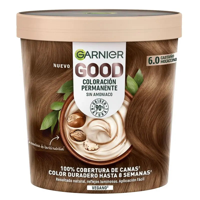 Garnier Good Permanent Colouring, Ammonia-Free, 90% Natural Origin Shade 6.0 Auburn Mocaccino.